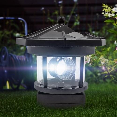 Yard Lighting Lighthouse Shape Solar LED Light Garden Fence Yard Outdoor Decoration Smart Sensor Beacon Rotating Beam Lamp