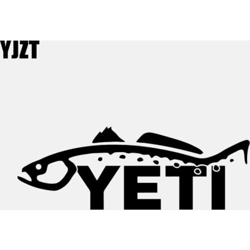 YJZT 15.5CM*5.6CM Yeti Logo Fish Vinyl Decal Car Sticker Car Window Fishing Decal Black/Silver C24-0527
