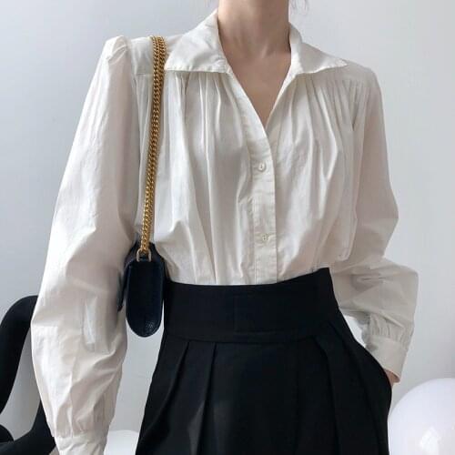 2020 Women Autumn Puff Sleeve Blouses Long Sleeve Turn Down Collar Womens Tops And Blouses White Shirt Blusas Roupa Feminina