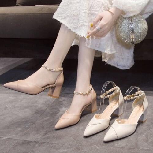 Female 2021 spring and autumn new style Korean temperament thick-soled pointed wedding shoes single shoes thick-soled high heels