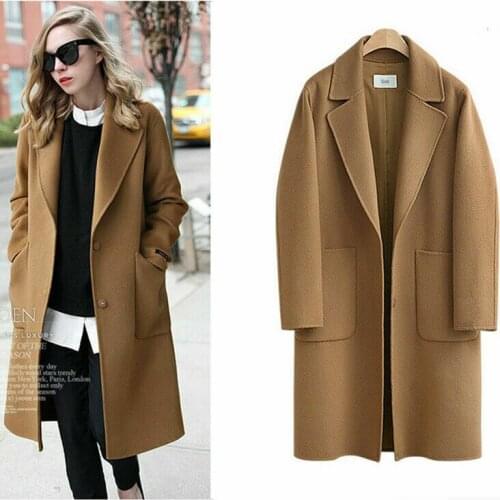 2019 Fashion Womens Wool Blend Long Coat Loose Lapel Winter Overcoat Outwear