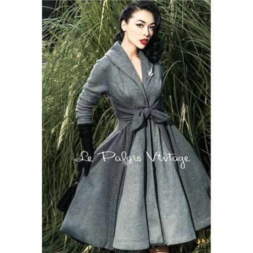 2015 Le Palais Vintage Elegant Retro Grey Stitching Waist Big Pendulum All-Match Long Coat High Quality Womens Clothing