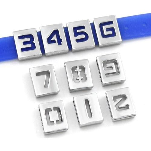 10pcs Square Hollow 8mm 0-9 Slide Number Charms DIY Charms fit Pet Collar Wristband Keychains