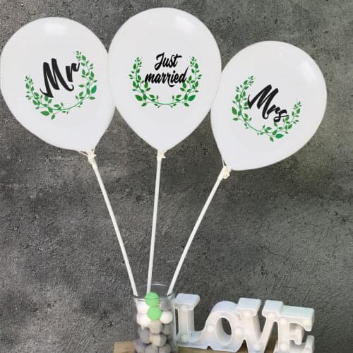 10pcs Green Leaves Just Married Wedding Latex Balloon Mr & Mrs Balloons for Bridal Shower Engagement Party Decoration Supplies