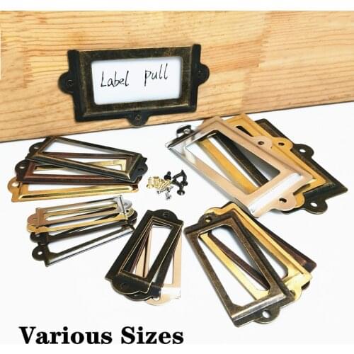 10pcs/lot Antique Brass Handle Label Pull Frame Name Card Holder Cabinet Drawer Box Case Knob For Furniture Hardware Gold/Silver