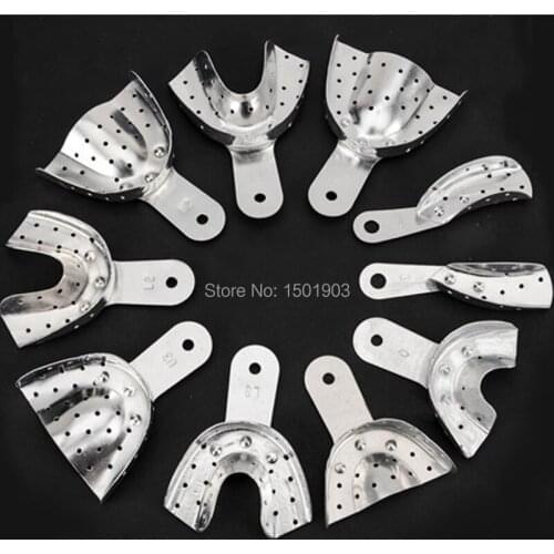 10pcs Dental Products with holes Aluminum Impression Tray Bite Denture Instrument