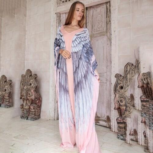 2021 New Chiffon Boho Feather Wings Bikini Cover-ups Plus Size Beach Tunic Summer Beachwear Swim Suit Cover Up Robe De Plage