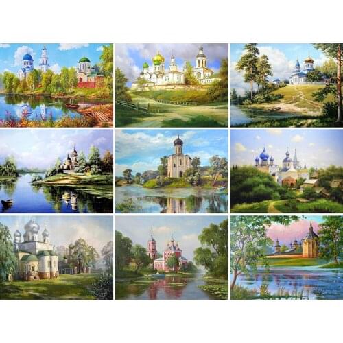 5D Diy Diamond Painting Church Summer Scenery Cross Stitch Kits Full Drill Embroidery Mosaic Art Picture of Rhinestones Sale