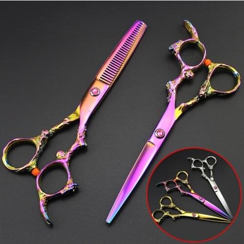6 inch 2pcs Professional Hair Scissors Cutting Thinning Barber Haircut Razor Hairdressing Shears Haircut Razor Flat Teeth Blades