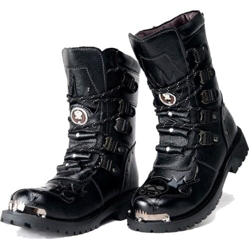 Army Boots Men Military Boots 2019 Leather Winter Black cowboy snow Metal Gothic Punk Boots Male Shoes Motorcycle Desert boots
