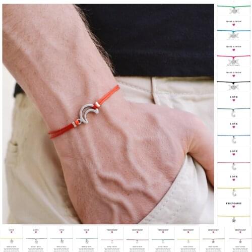 Unisex Girls Friendship Statement Engagement Wedding Bridesmaid Make a Wish Silver Moom And Stars Charm Bracelets for Women