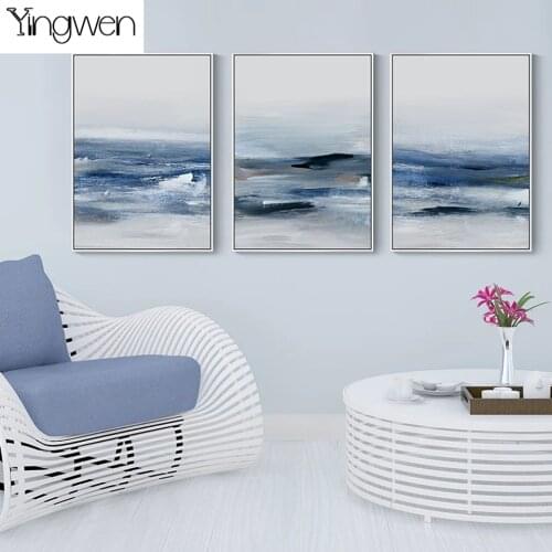 Modern Abstract Blue Sea Diamond Painting 3 Piece Full Square Round Diamond Mosaic Tools Cross Stitch Embroidery Art Home Decor