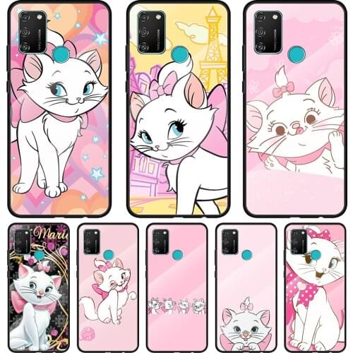 Cartoon Pink Marie Cat Tempered Glass Cover For Honor 30 20 10 9X 8X Pro Plus Lite Silicone Phone Case Coque