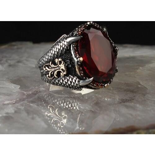 Zircon Traditional Turkish Engraved 925 Sterling Silver Handmade Signet Rings Jewelry Gift From Turkey for Women Men