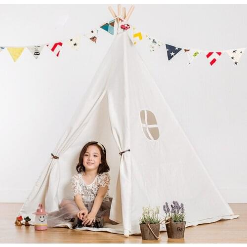 Lovely cartoon teepee kid play tent cotton canvas kids teepee white playhouse fabric children bed tent indoor