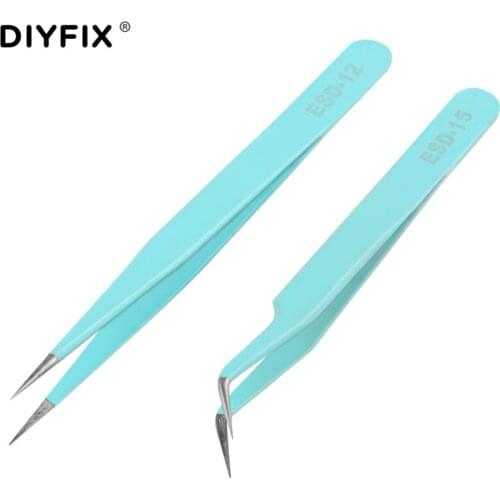 DIYFIX 2Pcs Eyelash Extension Tweezers Straight Curved Forceps Pliers for Nail Art Jewelry DIY Gem Decor Picking Hand Tools Kit