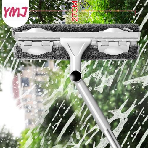 Double-sided Cleaning Window Tools Cleaner Long Handle Glass Wiper Telescopic Rod Silicone Rotating Head with Cleaning Cloth
