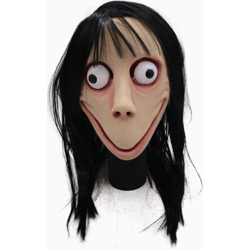 Hot Game Scary Momo Latex Full Head Mask Cosplay Halloween Long Hair Latex Masks Party Props