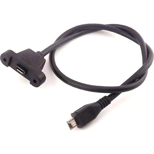 Micro USB 0.5 mm 5Pin Male to Female w/Screw Hole Panel Mount Extention Cable Car GPS Devices Cable with Ears 50cm