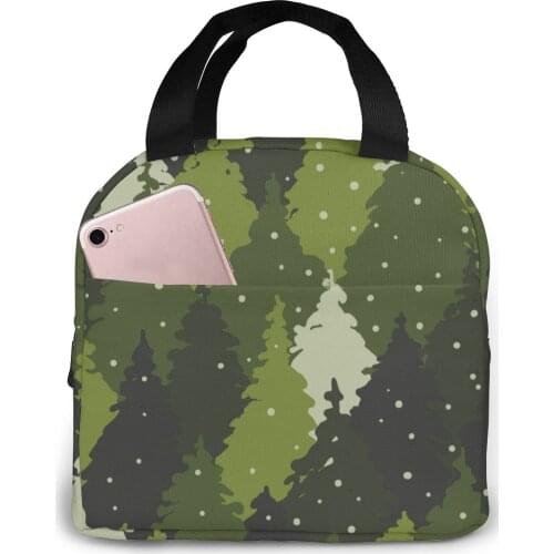 Forest Camouflage Lunch Food Box Bag Fashion Insulated Thermal Food Picnic Lunch Bag for Women kids Men Cooler Tote Bag