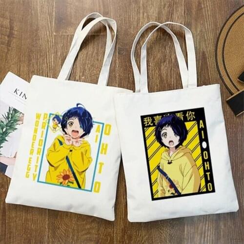 Kawaii Shopping Bag Wonder Egg Priority Ai Ohto Printing Anime White Handbag Tote Bag Female Harajuku Shoulder Bags Canvas Bag
