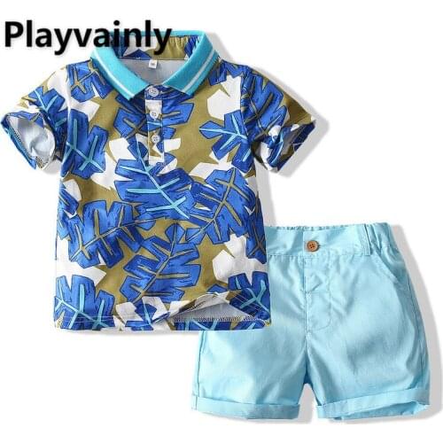 Summer boy Clothing Sets 2021 New leaf Printing Short Sleeve T-Shirt+Shorts fashion Outfit Children Clothing E23102