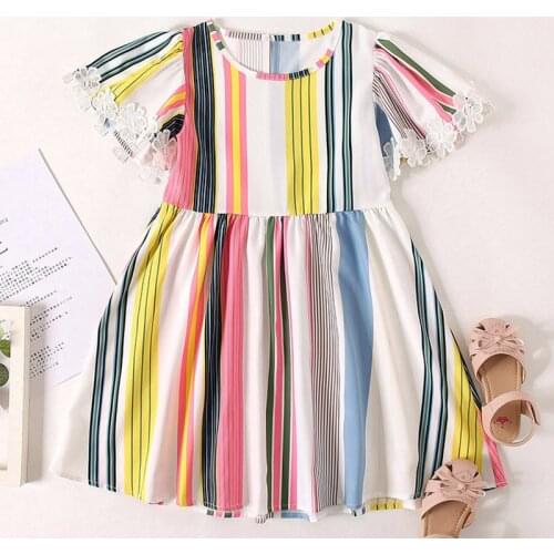 Girl Summer Clothes 2021 New Baby Girl Princess Dress Striped rainbow Kids Party Dresses for Girl Infant Clothing 1-6 Years old