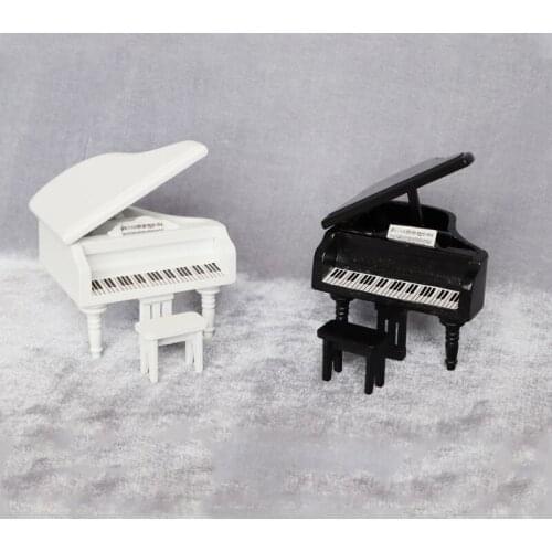 Miniature Toys Dollhouse 1Set Mini 1:12 Scale Exquisite Wooden Grand Piano With Stool Model for Home Toys for Girls Gifts