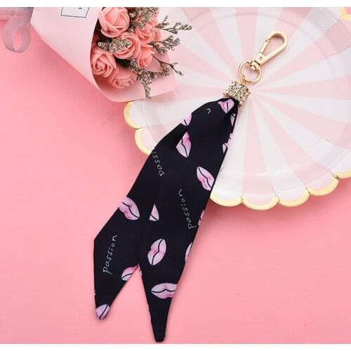 Fashion Girl Pants Jeans Ribbon Keychain Silk Fabrics Bow Key Chain Rhinestone Pendent Bag Car Key Ring for Women Pendent