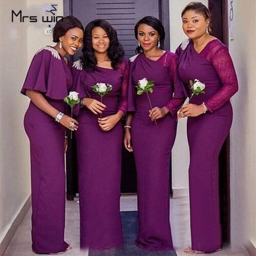 Mrs win Bridesmaid Dresses For Girls Boat Neck Purple Wedding Guest Dress HR0224 Plus Size Ruffles Lace Long Vestido Madrinha