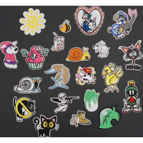 Cartoon Embroidered Iron-on Back Patch for Kids Clothes Stickers Cute Animal Dog Snail Bee Stripes Badge Garment Appliques