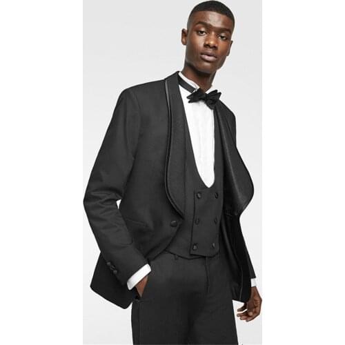 3 Piece Black Men Suits Formal Wedding Tuxedo Shawl Lapel Coat +Vest+Pants Male Fashion Costume Custom Size