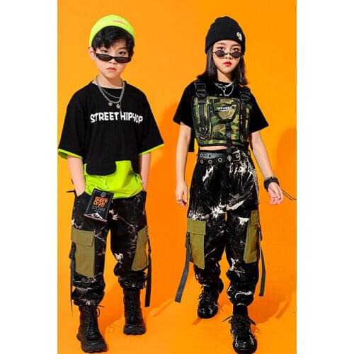 Hip Hop Clothes Kids Crop Tops Cargo Pants Stage Costume Rave Outfit Jazz Dance Wear Festival Clothing Concert Outfits JL3431