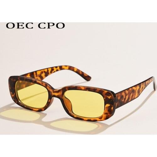 OEC CPO Classic Small Square Sunglasses Women New Fashion Leopard Yellow Rectangle Sun Glasses Female Vintage Beach Shades UV400