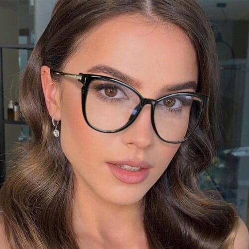 Retro Cat Eye Anti Blue Light Optical Glasses Frames TR90 Fashion Oversized Transparent Women Computer Eyeglasses Metal Glasses