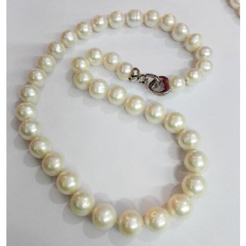 14'' 15'' 16'' 17'' 30'' 35cm - 80cm 9x10mm white round freshwater pearl Necklace heart clasp Woman Jewelry AAA real pearl