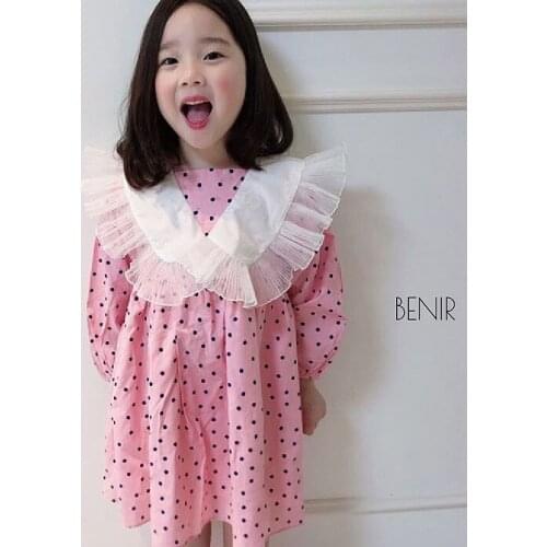 Toddler Girls Dress Casual Polka Dot Lapel Kids Dresses for Girl Kids Clothing Autumn Child Dress Bubble Sleeves Princess Dress