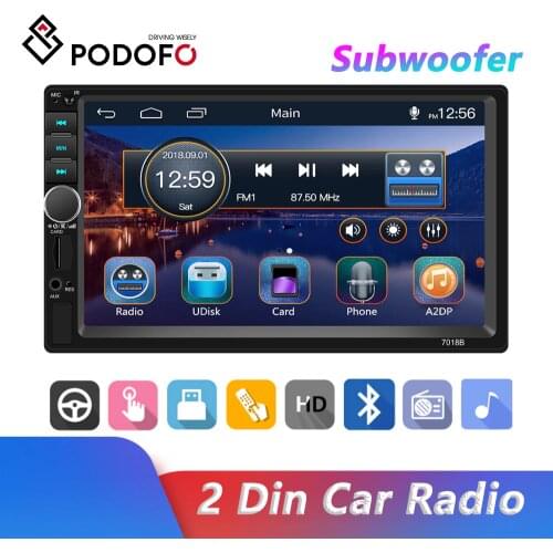 Podofo 2 Din Radio 7 Inch Car Radio Touch Screen Bluetooth Mirror Link Build-in Autoradio FM With Subwoofer External Microphone