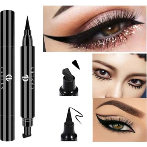 Black Wing Eyeliner with Stamp Shape Waterproof Liquid Left Right Dual Ended Korean Instant Eyes Makeup Tool Print Pen for Women