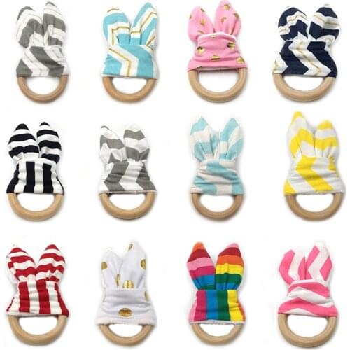 Baby Boy Rabbit Ear Teether Safe Organic Wood Teething Teether 70mm Safe Organic Wooden Ring Nursing Training Teethers Toy Gift