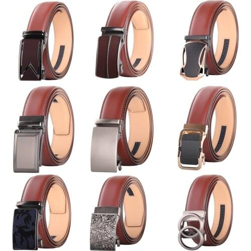 Fashion Designer Men Automatic Buckle Leather Luxury Belt Business Male Alloy Buckle Belts for Men Red Brown Ceinture Homme B408