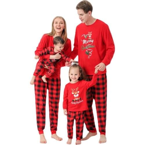 Christmas Family Matching Outfit Red Plaid Elk Print Casual Sleepwear Pajamas Set Father Mother Sun Daughter Home Clothes