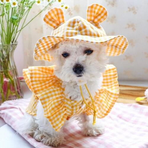Fisherman Hat Plaid Printing Decorative Polyester Wide Brim Dog Sunscreen Cap for Pet Dog Caps Supplies Products