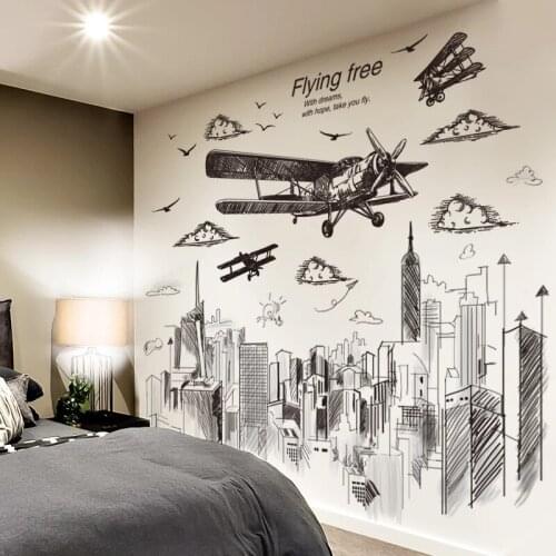 Airplane Wall Stickers DIY Building Mutral Decals for Living Room Kids Bedroom House Decoration Accessories Wall Paper