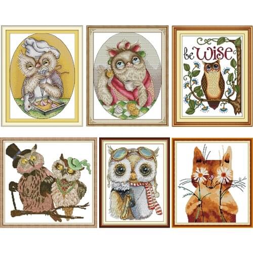 Owl Patterns Cross Stitch Kit Animal Stamped Patterns 11CT 14CT Counted Printed Crafts Embroidery Decoration Gift Set Art Sewing