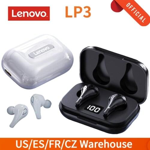 Lenovo LP3 Wireless Bluetooth 5.0 Earphones Waterproof TWS Headsets Low Latency Stereo Bass Sound Gaming Earbuds LED Display