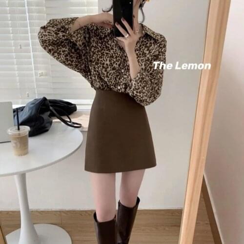 Spring Women Long Sleeve Leopard Vintage Blouse Female Loose Retro Simple Chic Lady Basic Long Sleeves Popular New Soft