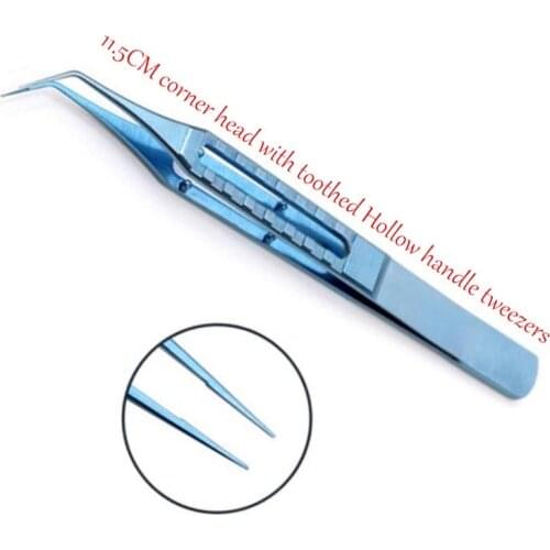 Microsurgical instruments Hair transplant 11.5CM corner head with toothed Hollow handle tweezers Titanium alloy high quality