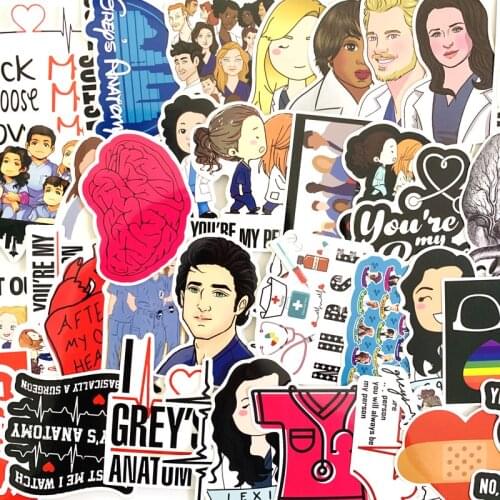 50 Pcs/set TV Show Greys Anatomy Funny PVC Scrapbooking for Luggage Laptop Phone Decals DIY Album Stickers Doctors gift
