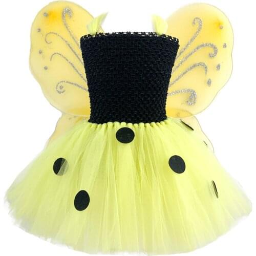 Yellow Fairy Girls Dresses Butterfly Costume with Wing Kids Halloween Cosplay Clothes Toddler Birthday Party Supplies 1-12 Years